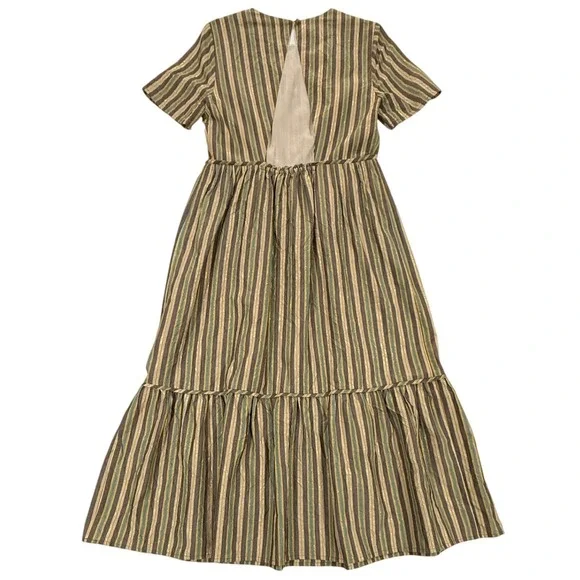 THE Korner Multi Color Striped Metallic Tiered Maxi Dress 38 US 6/8 Med W497 - Picture 6 of 11